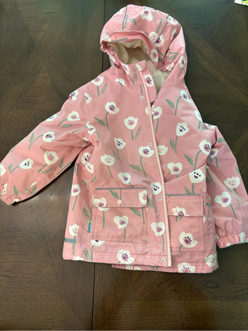 Girls' Floral Hooded Raincoat in Pink - Unbranded